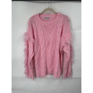 Miss Sparkling Cable Knit Fringe Coquette Cowgirl Sweater Women L Pink Western